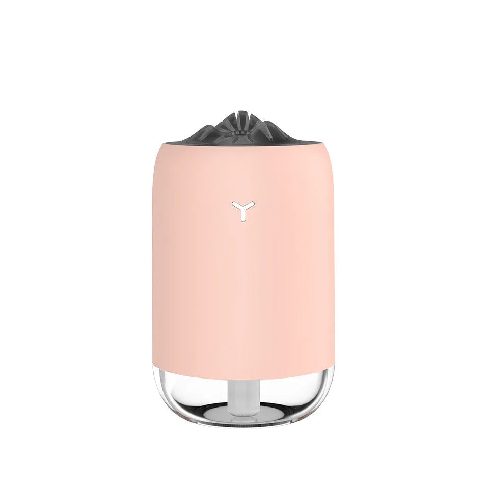 Magic Flame humidifier columnar aroma diffuser in white, blue, or pink with USB cable