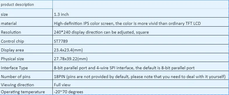 1.3 inch 240x240 IPS colour LCD display module with ST7789 driver chip for electronics projects