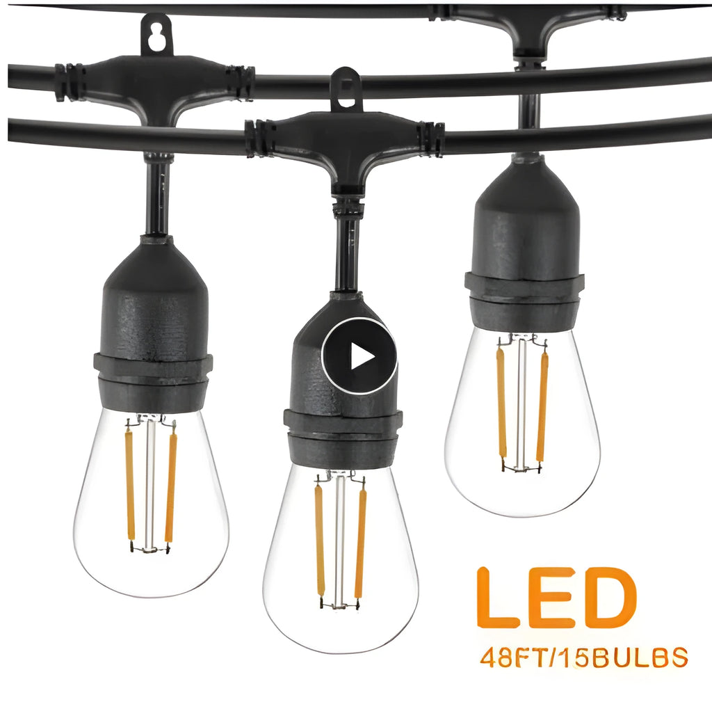 15-metre black LED light string with 15 bulbs for indoor and outdoor decorative lighting