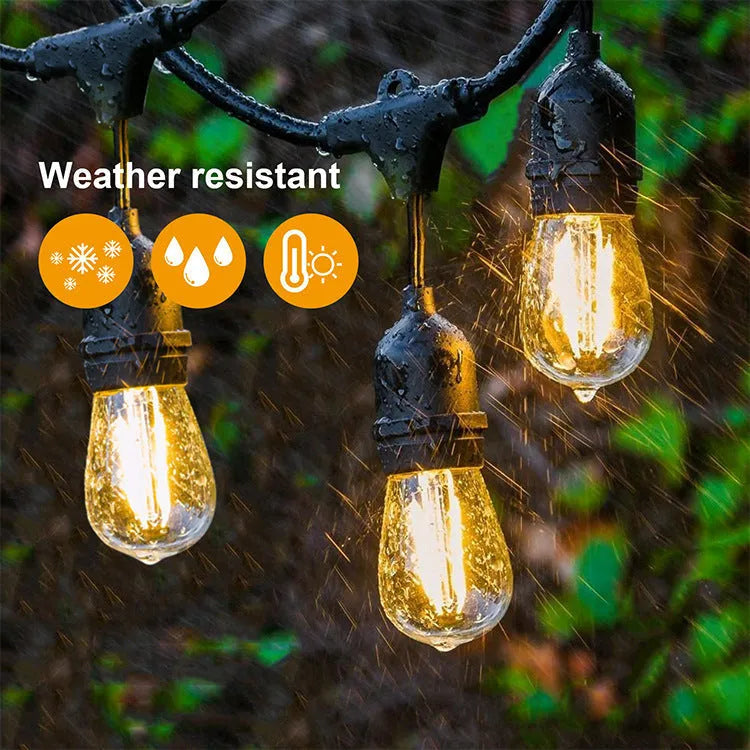15-metre black LED light string with 15 bulbs for indoor and outdoor decorative lighting