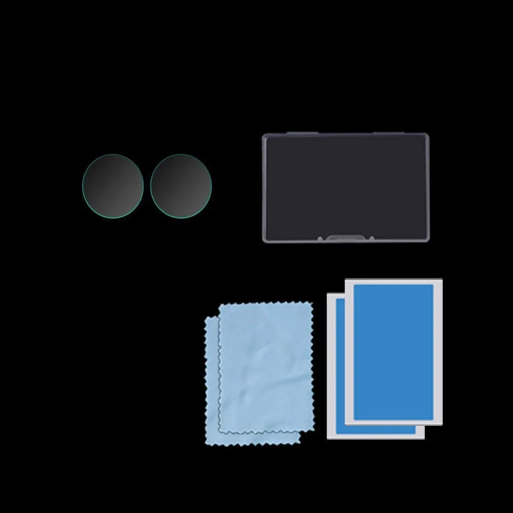 Insta360 ONE X2 black tempered glass screen protector with explosion-proof film on cleaning mat.