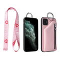 PU leather phone case with wallet, coin purse and crossbody lanyard in pink, white, black, red or blue