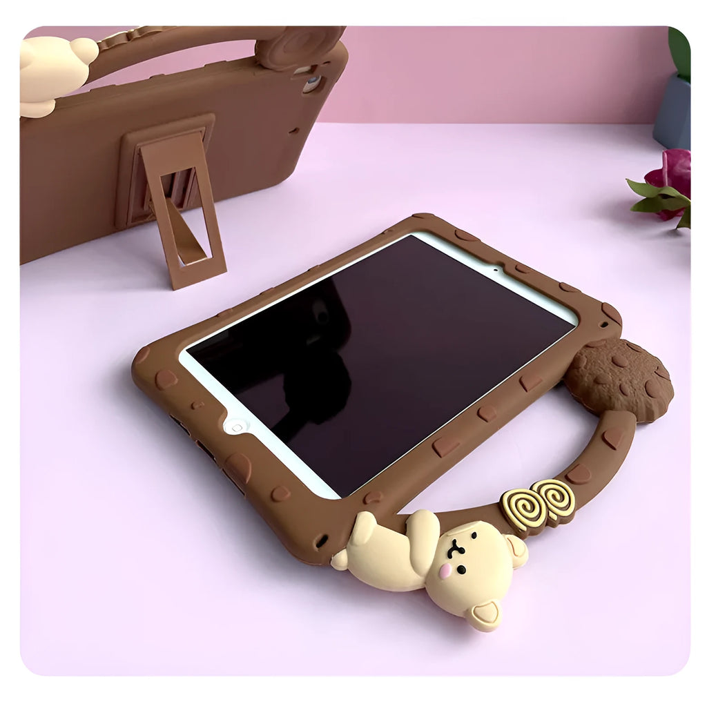 Brown silicone sleeve case for iPad tablet showing soft protective cover