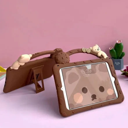 Brown silicone sleeve case for iPad tablet showing soft protective cover