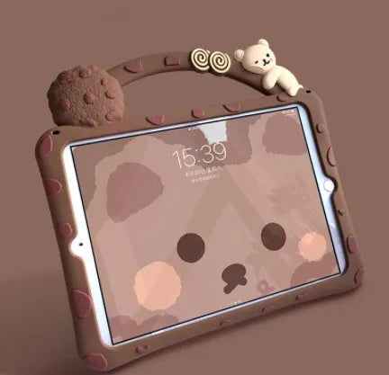 Brown silicone sleeve case for iPad tablet showing soft protective cover