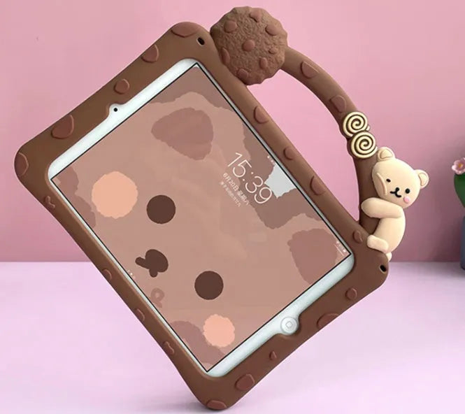 Brown silicone sleeve case for iPad tablet showing soft protective cover