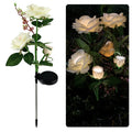 Outdoor solar garden lamp with three rose heads on 80cm stainless steel stem