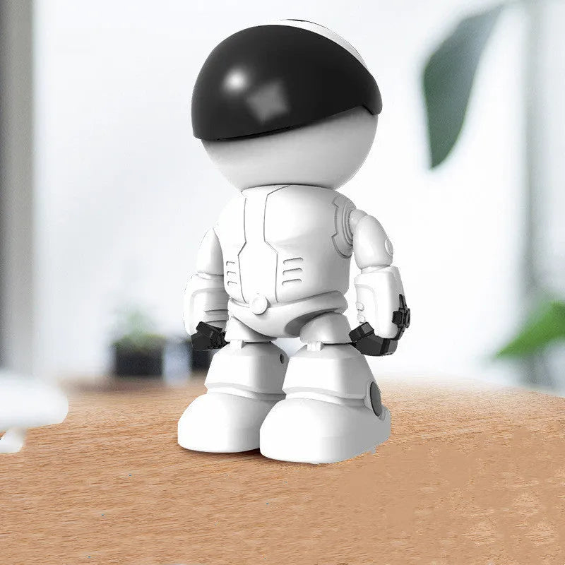 Silver remote-controlled PTZ surveillance camera with wide-angle lens and infrared sensors