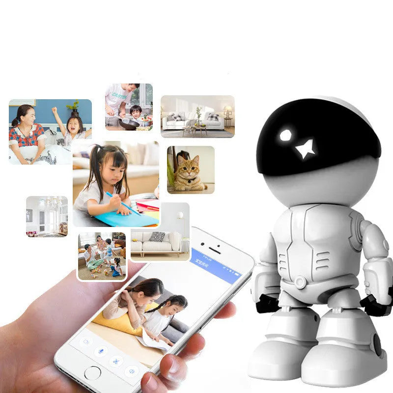 Silver remote-controlled PTZ surveillance camera with wide-angle lens and infrared sensors
