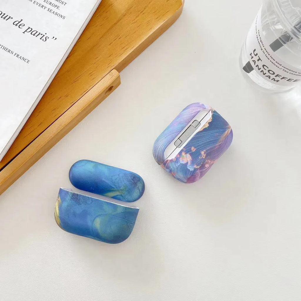 Pink and blue watercolour hard plastic protective sleeve for Apple AirPods 1, 2 and Pro earphone cases.