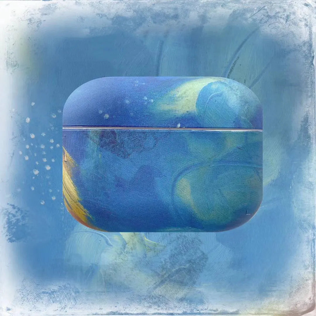 Pink and blue watercolour hard plastic protective sleeve for Apple AirPods 1, 2 and Pro earphone cases.