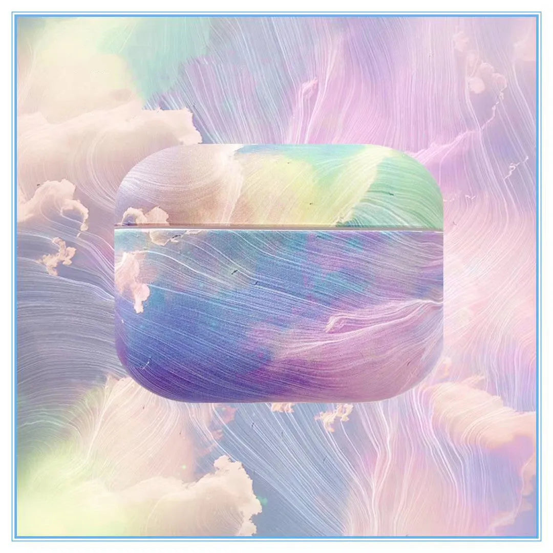 Pink and blue watercolour hard plastic protective sleeve for Apple AirPods 1, 2 and Pro earphone cases.
