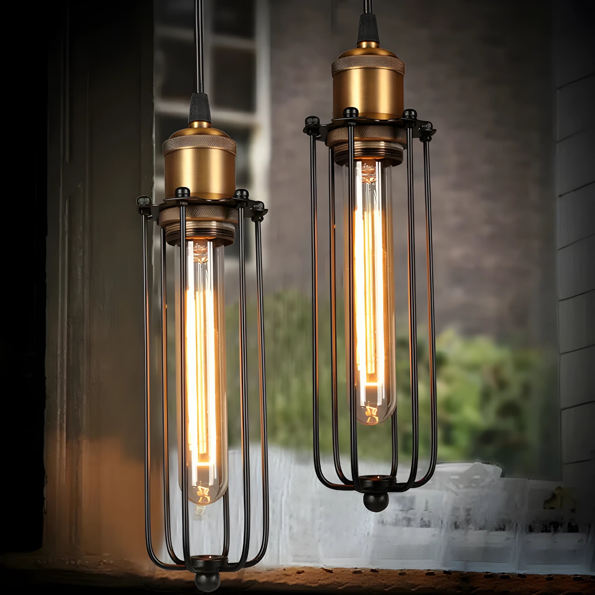 Nordic retro industrial gladiator chandelier with brown iron construction and fishing line design