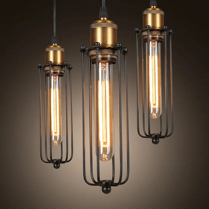Nordic retro industrial gladiator chandelier with brown iron construction and fishing line design
