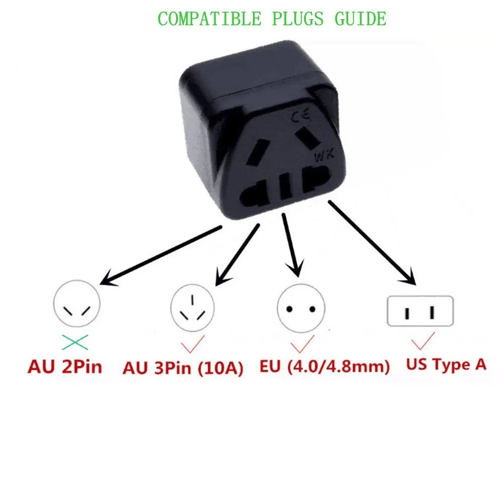 Square UK to European continental plug adapter with five output ports in black colour