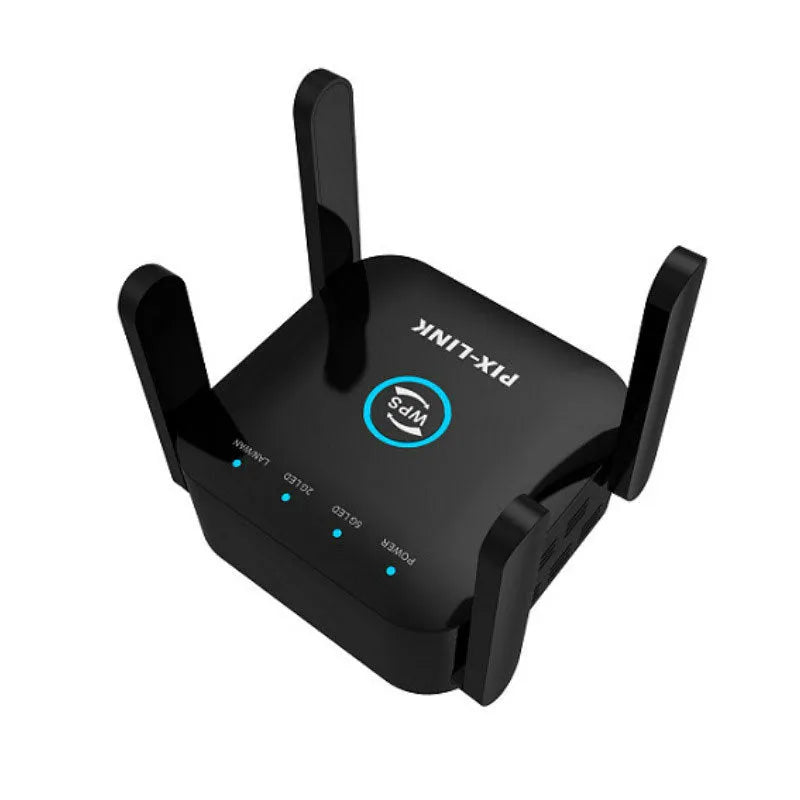 Pixlink AC24 white and black dual-band wireless router with international power plug variants
