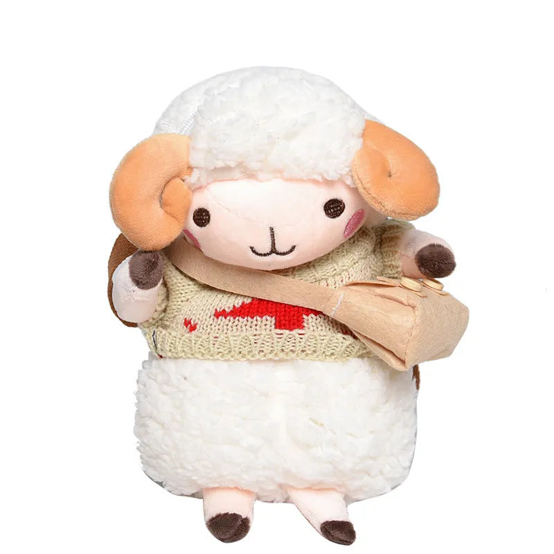 Little Sheep plush crossbody bag showing small square shape, lamb pattern, and colour contrast details