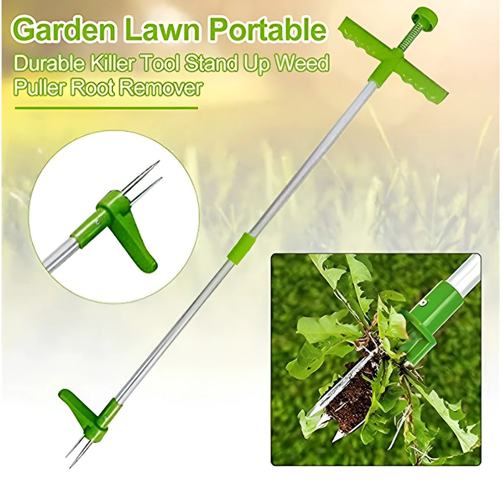 Aluminium handle manual weeding tool with plastic head for garden use.