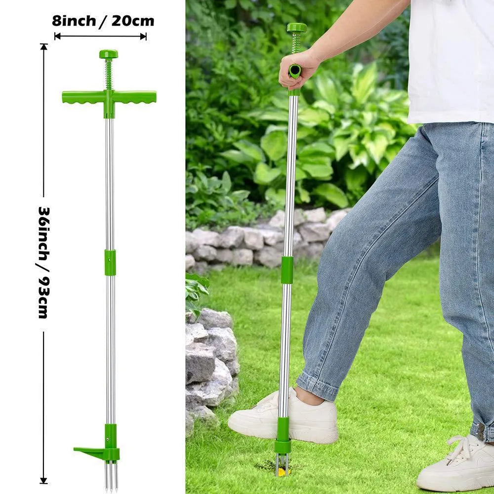 Aluminium handle manual weeding tool with plastic head for garden use.