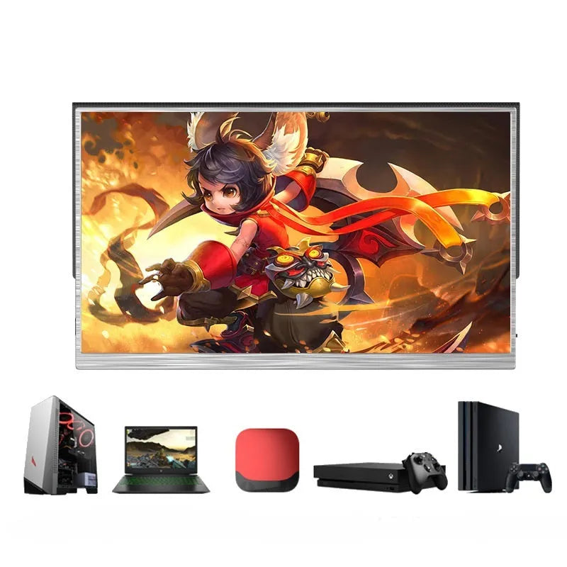 15-inch ultra-thin portable gaming monitor with split screen display showing game footage