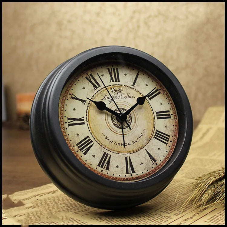 European style retro desk clock with 6-inch round face and silent sweep alarm movement