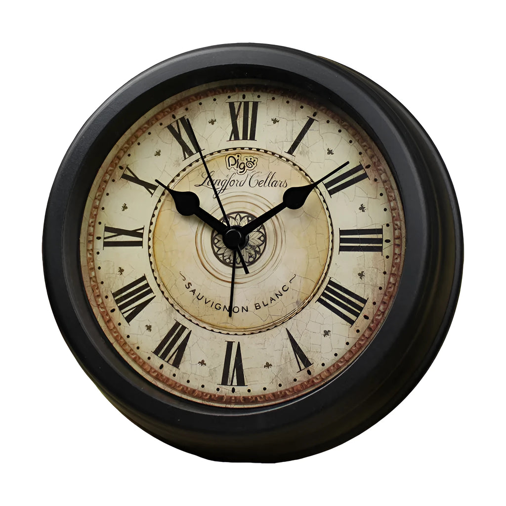 European style retro desk clock with 6-inch round face and silent sweep alarm movement