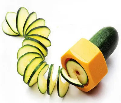 Yellow and green food-grade ABS plastic spiral vegetable cutter with 8cm diameter for cucumber slicing