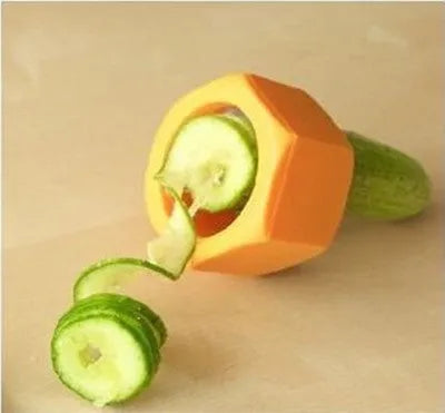 Yellow and green food-grade ABS plastic spiral vegetable cutter with 8cm diameter for cucumber slicing
