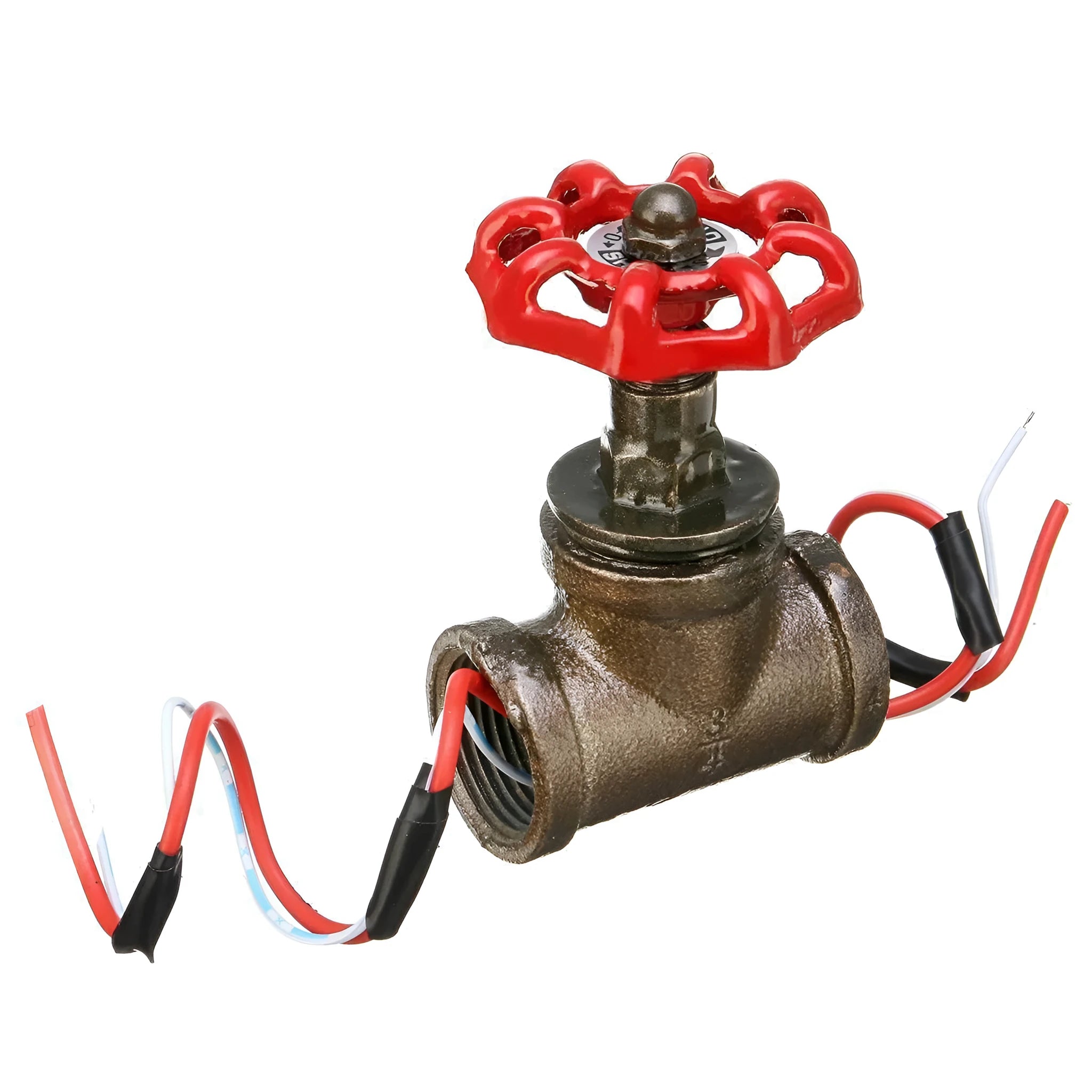 Steampunk industrial light switch valve with 3/4 red switch and grey copper tee body