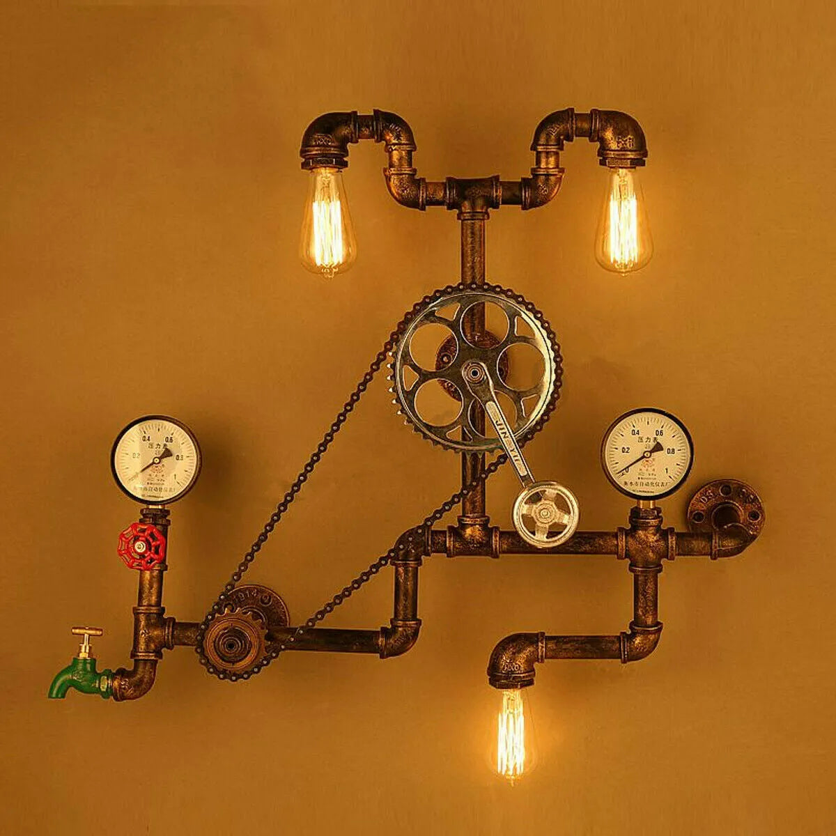 Steampunk industrial light switch valve with 3/4 red switch and grey copper tee body