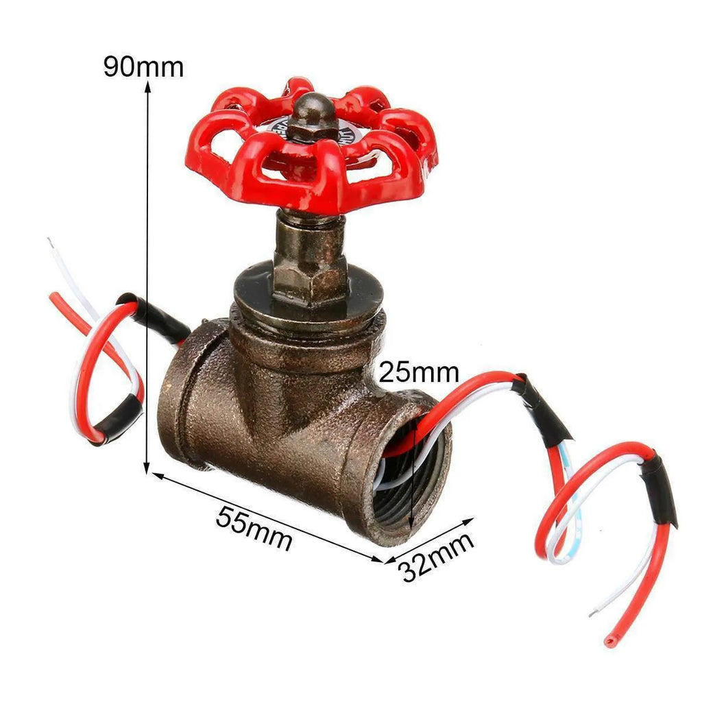 Steampunk industrial light switch valve with 3/4 red switch and grey copper tee body