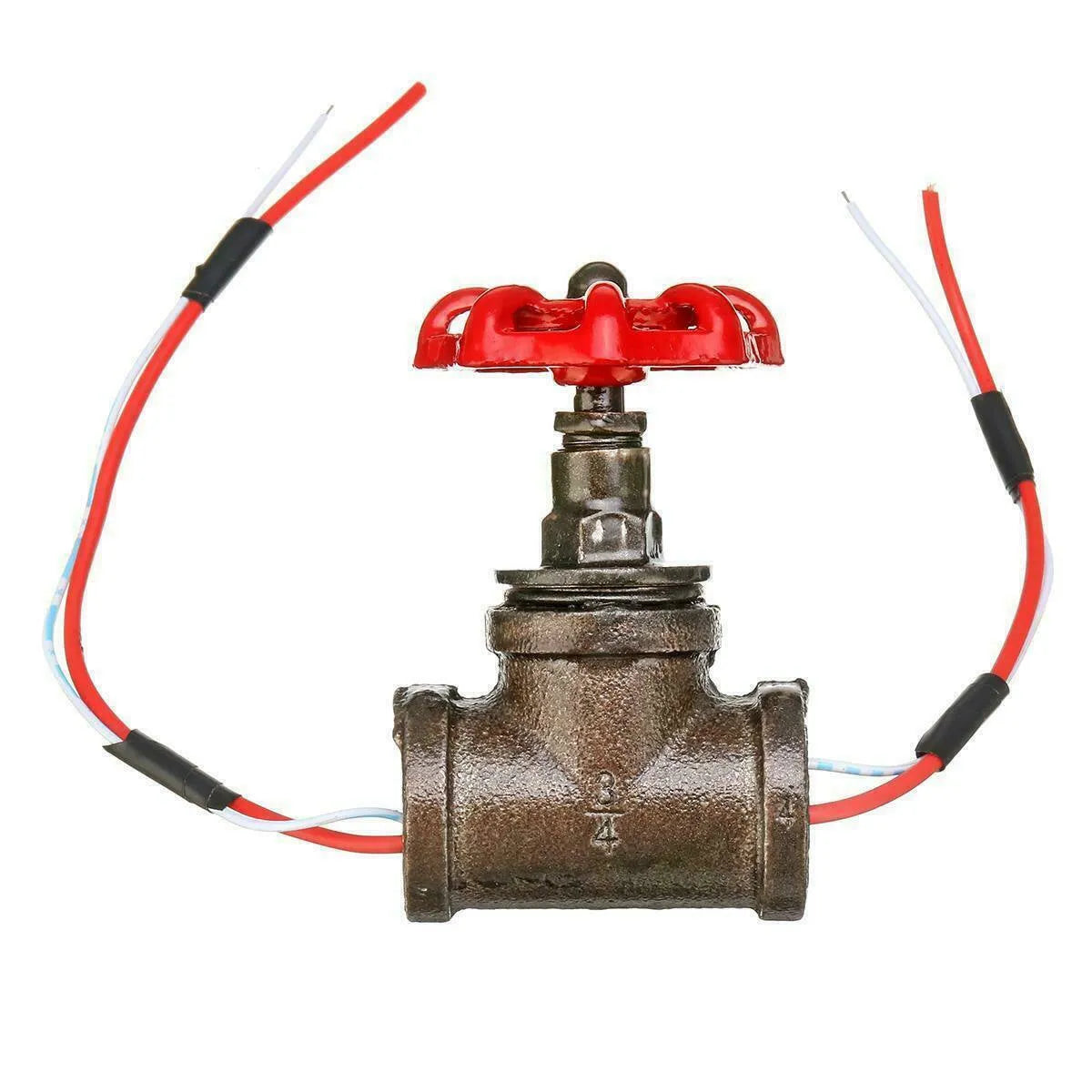 Steampunk industrial light switch valve with 3/4 red switch and grey copper tee body