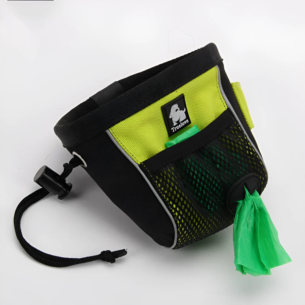 Dog training waist bag with removable compartment in orange or green, showing adjustable strap and storage sections