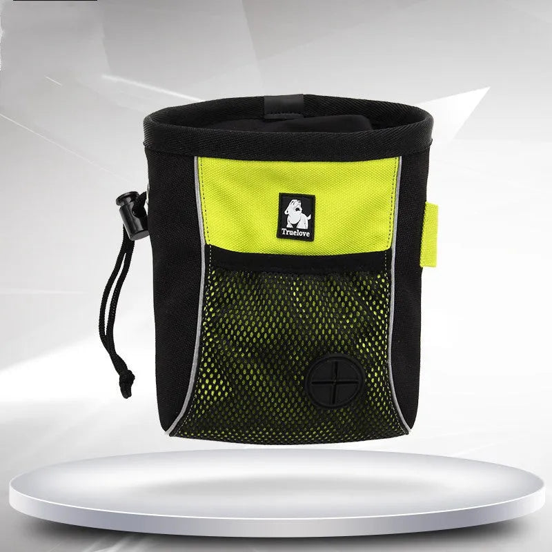 Dog training waist bag with removable compartment in orange or green, showing adjustable strap and storage sections