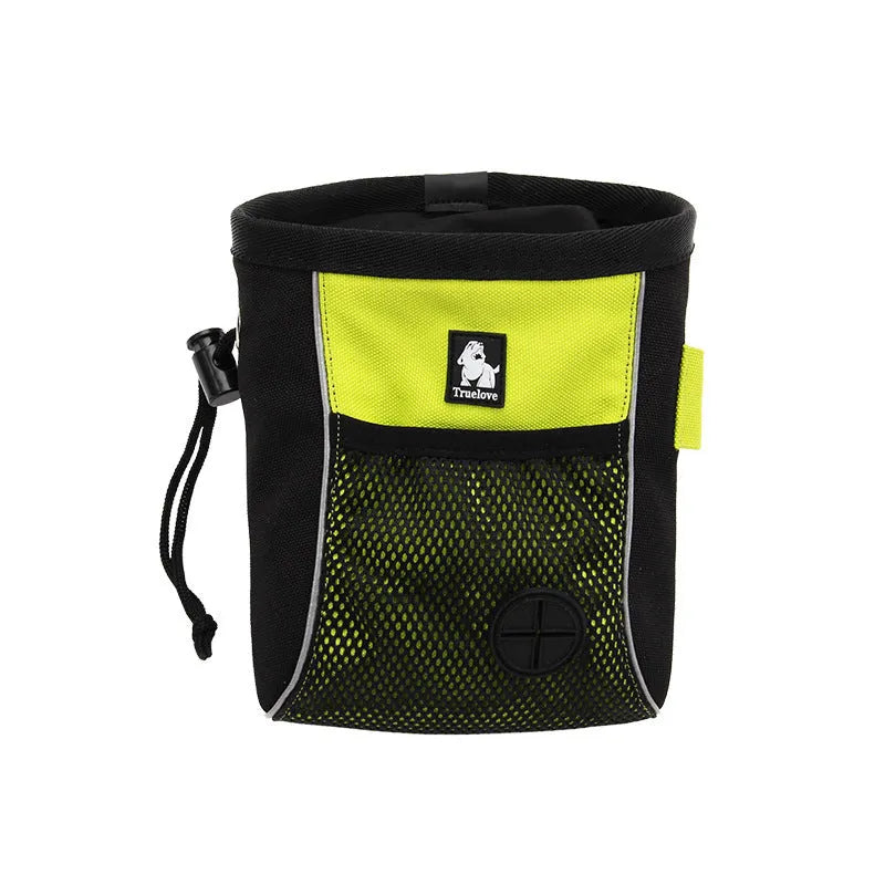 Dog training waist bag with removable compartment in orange or green, showing adjustable strap and storage sections