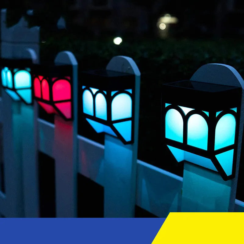 Solar-powered outdoor wall lamp with IP67 waterproof rating for garden and courtyard lighting