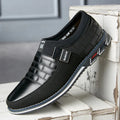 Men's large size casual leather shoes in blue, black, and brown colours with low upper design