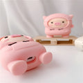 Sweater pink pig cartoon silicone flip case for Apple AirPods with a matching pink hook.