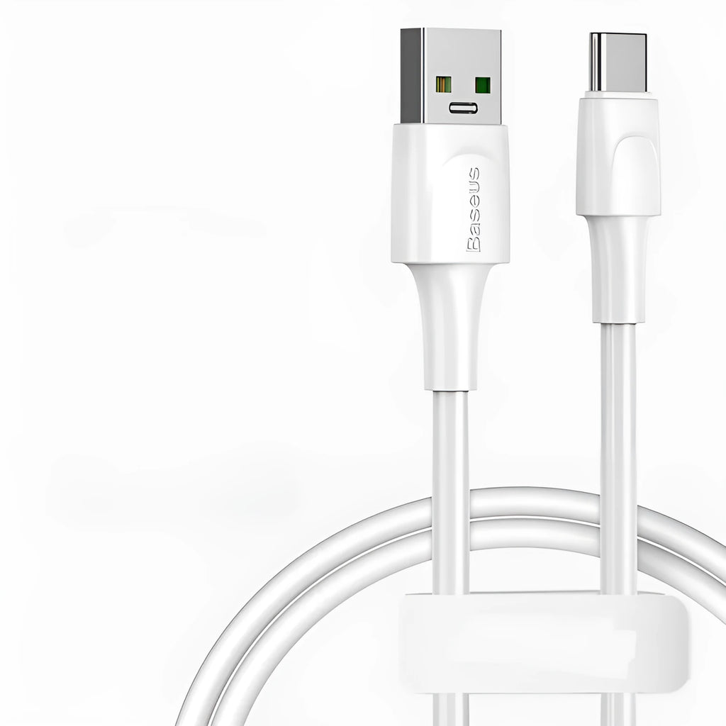 Baseus black and white Android fast charging cables with Micro USB connectors in 1m and 2m lengths.