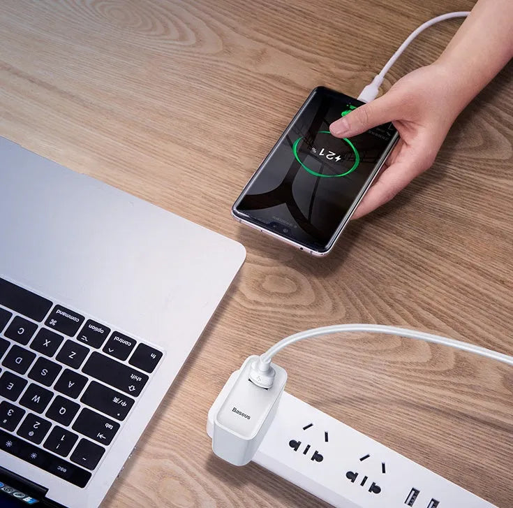 Baseus black and white Android fast charging cables with Micro USB connectors in 1m and 2m lengths.