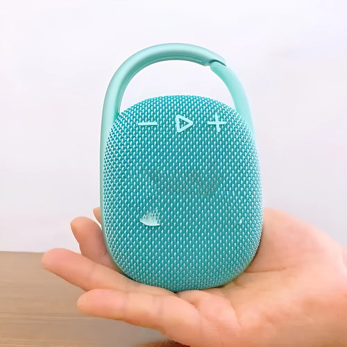 Small portable Bluetooth speaker in one of six colours: black, blue, green, pink, red, or silver grey.