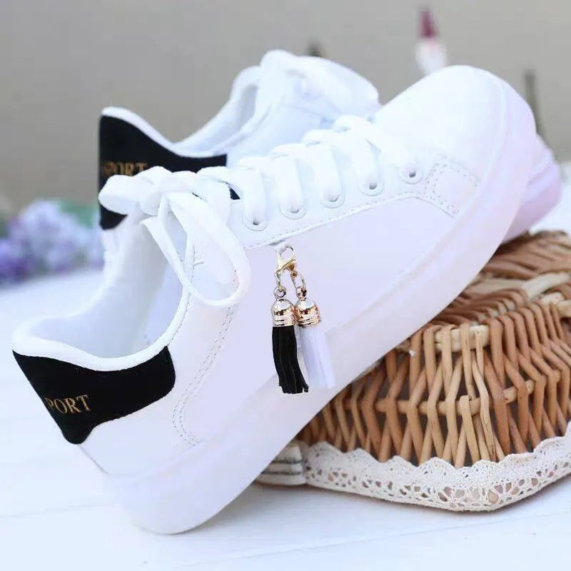 Women's white mesh casual flat shoes with a low heel, shown in pink and black colour options