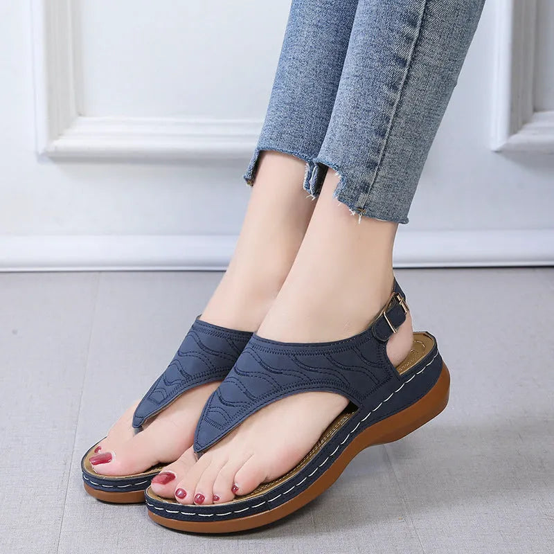 Women's casual wedge heel sandals with adjustable back strap in vegan leather