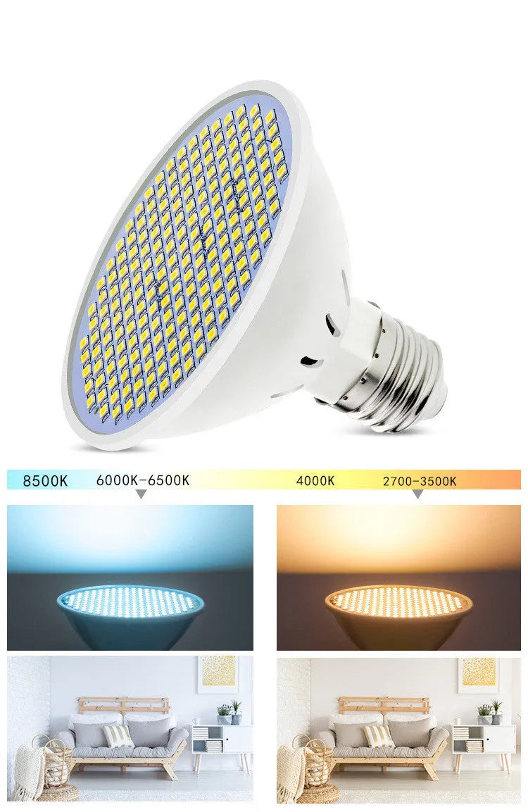 E27 screw-in LED lamp cup bulb showing white polycarbonate diffuser and metal base