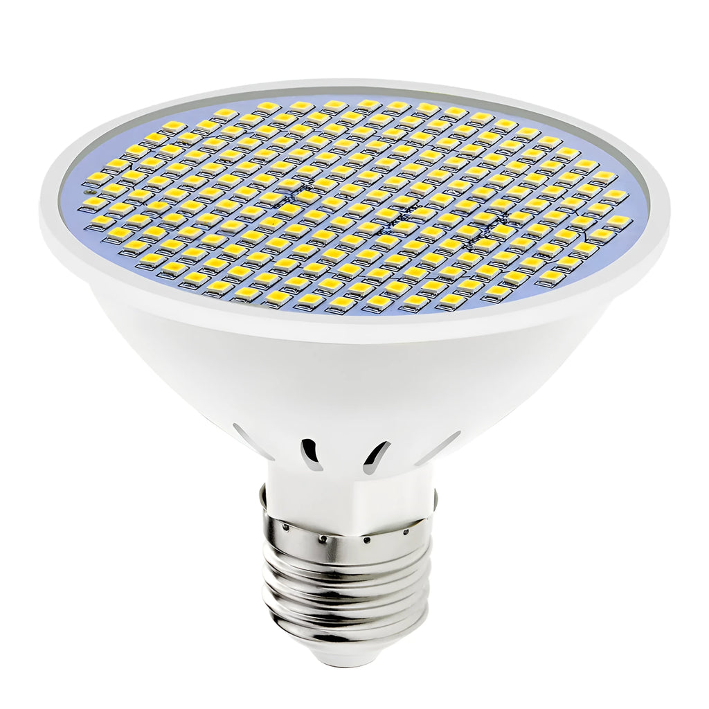 E27 screw-in LED lamp cup bulb showing white polycarbonate diffuser and metal base