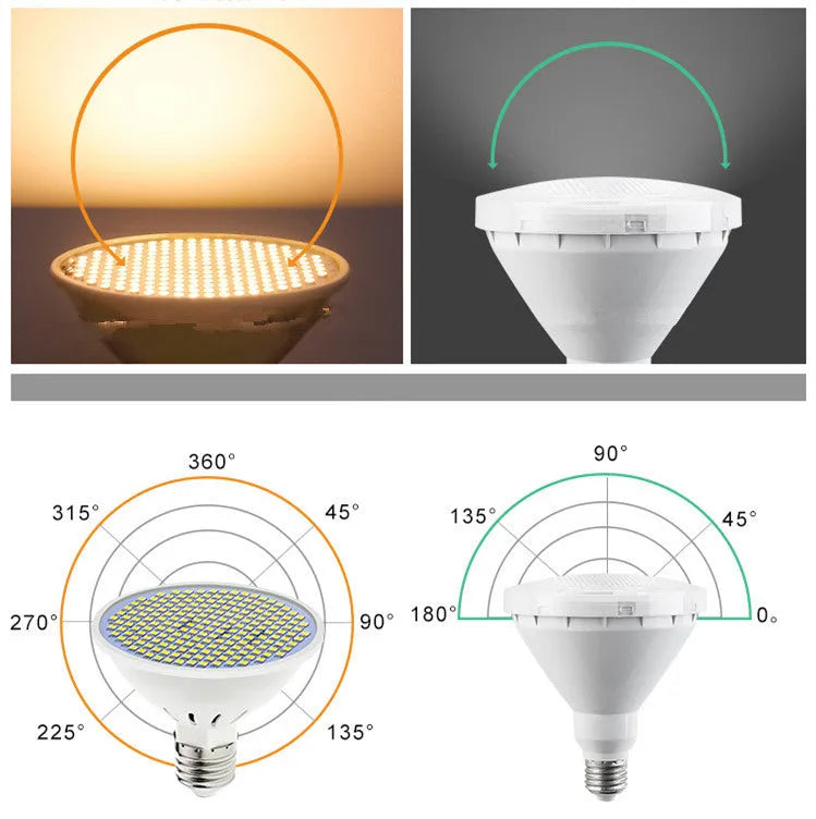 E27 screw-in LED lamp cup bulb showing white polycarbonate diffuser and metal base