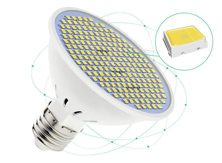 E27 screw-in LED lamp cup bulb showing white polycarbonate diffuser and metal base