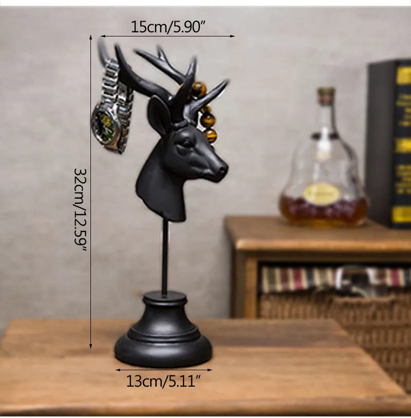Natural resin animal sculpture home decoration in black, white, or wood colour, 32cm tall.