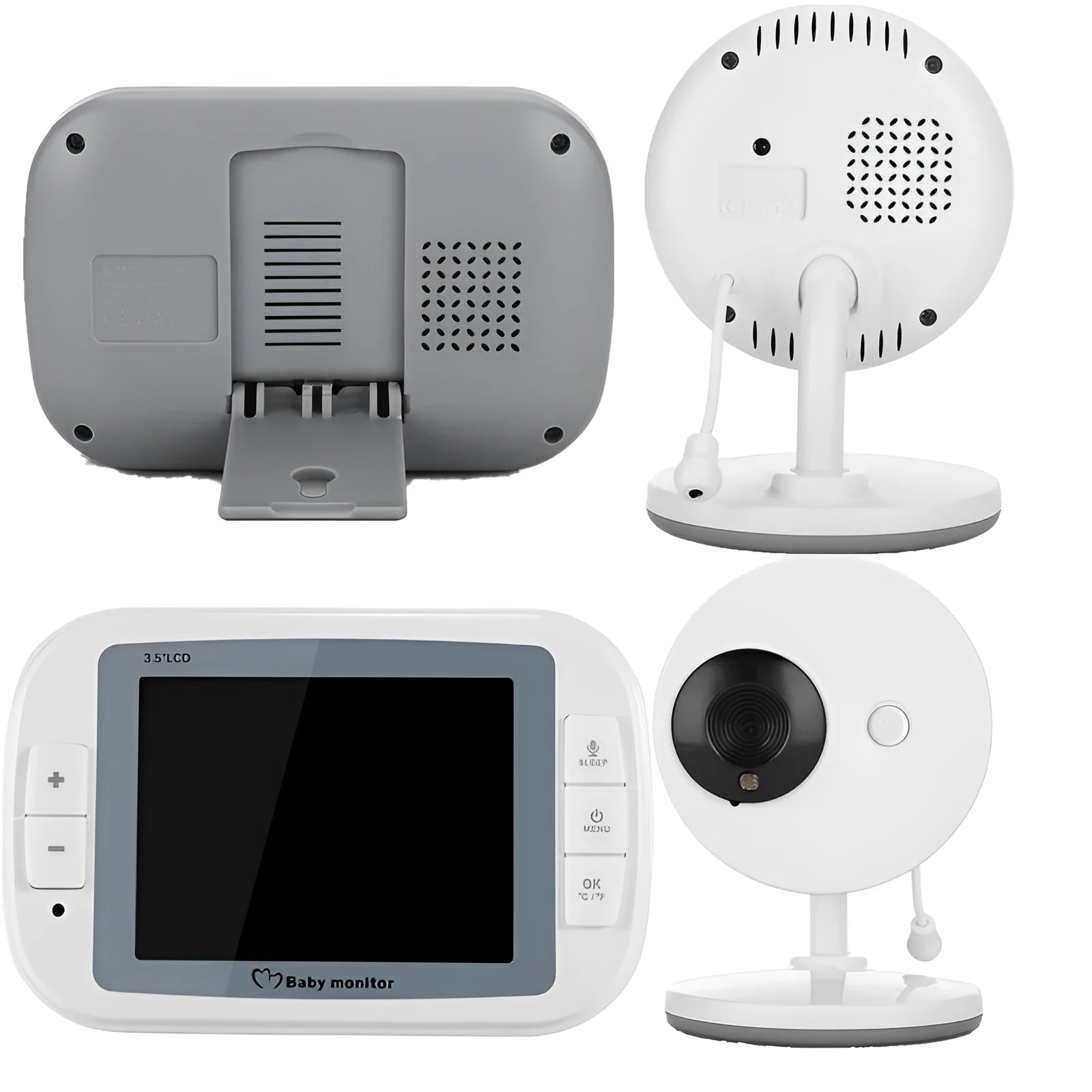 White 3.5 inch digital wireless baby monitor with night vision and temperature display