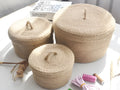 Japanese-style linen fabric storage basket with dustproof cover in three sizes